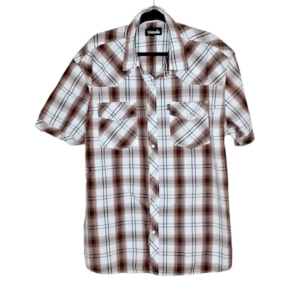 Venzulia Other - Mens Shirt Size 3XL Venzulia Short‎ Sleeve Snap Button Front Plaid 100% Cotton